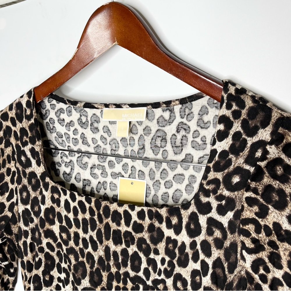 NWT Michael Michael Kors Leopard Animal Print Square Neck Long Sleeve Top Small - Picture 5 of 13